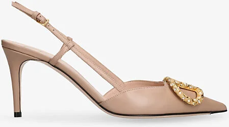 Womens Pink Vlogo 80 Crystal-Embellished Leather Slingback Courts Eur 37.5 / 4.5 Uk Women