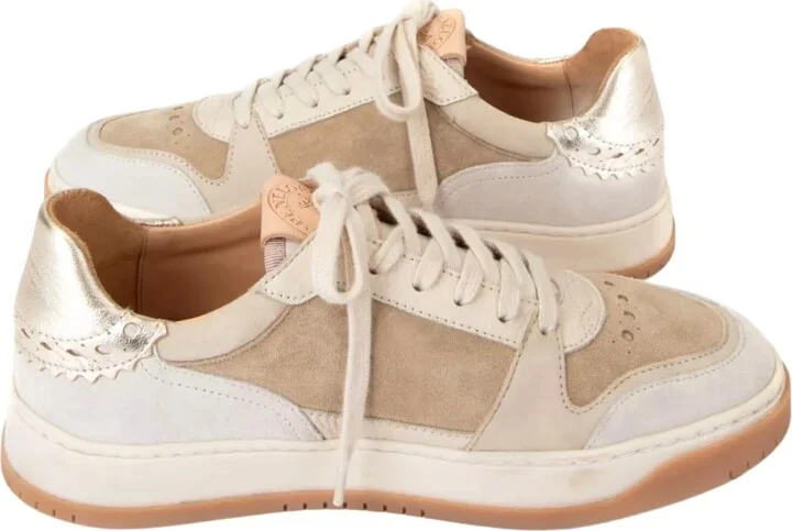 Women's Pintado Leather Trainer In Sand Champagne