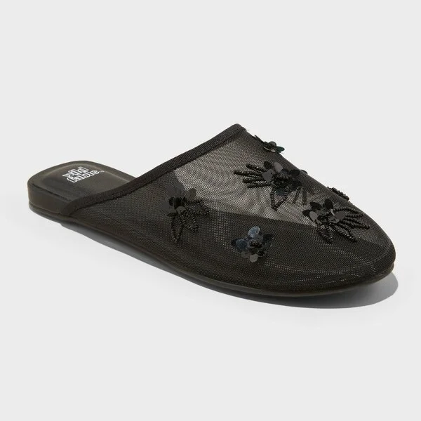 Women's Pixie Floral Mesh Slip-On Mule Flats with Memory Foam Insole - Wild Fable™ : Backless, Textured Outsole