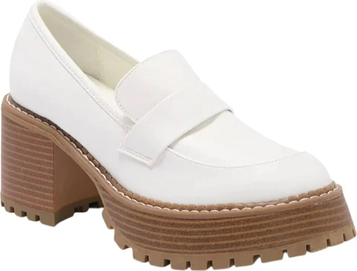 Women's Platform Dalilah Lug Sole Funky Loafers In White