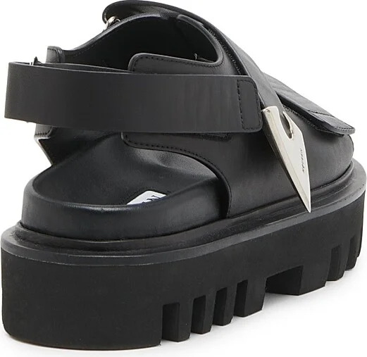 Women's Platform Leather Sandals - Black Silver - Size 6 - Image 3
