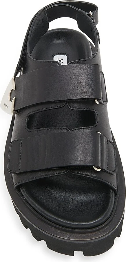 Women's Platform Leather Sandals - Black Silver - Size 6 - Image 4