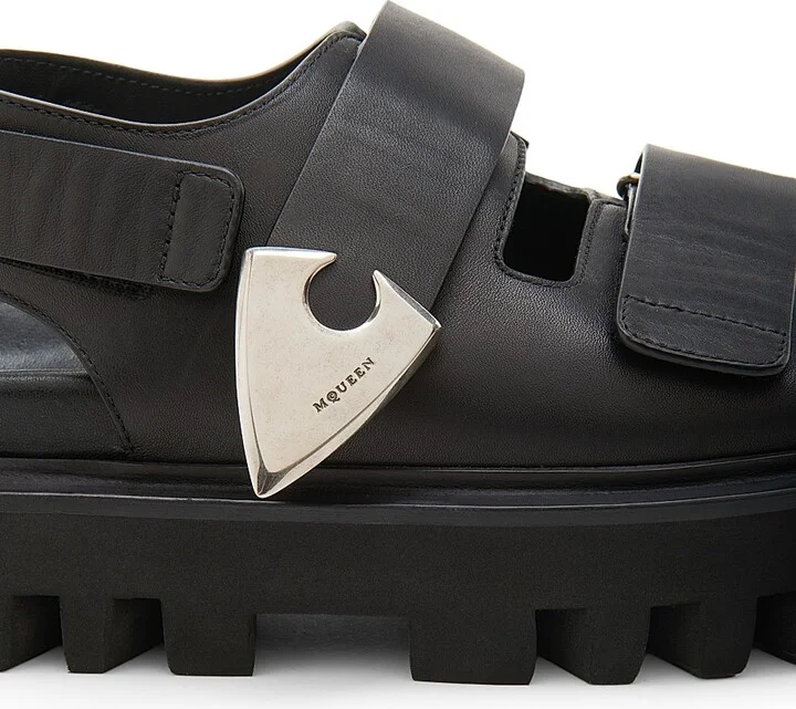 Women's Platform Leather Sandals - Black Silver - Size 6 - Image 5