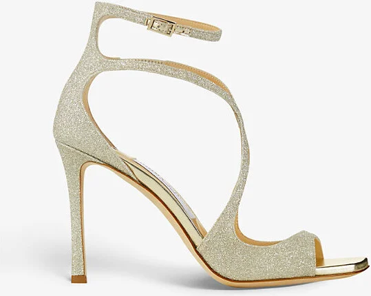 Womens Platinum Ice Azia Strappy 95 Glitter-Woven Heeled Sandals Eur 37 / 4 Uk Women