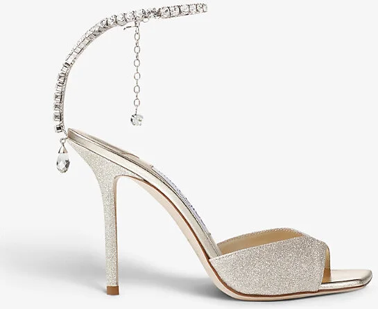 Womens Platinum Ice/Crystal Saeda Crystal-Embellished Glitter-Leather Heeled Courts Eur 38.5 / 5.5 Uk Women