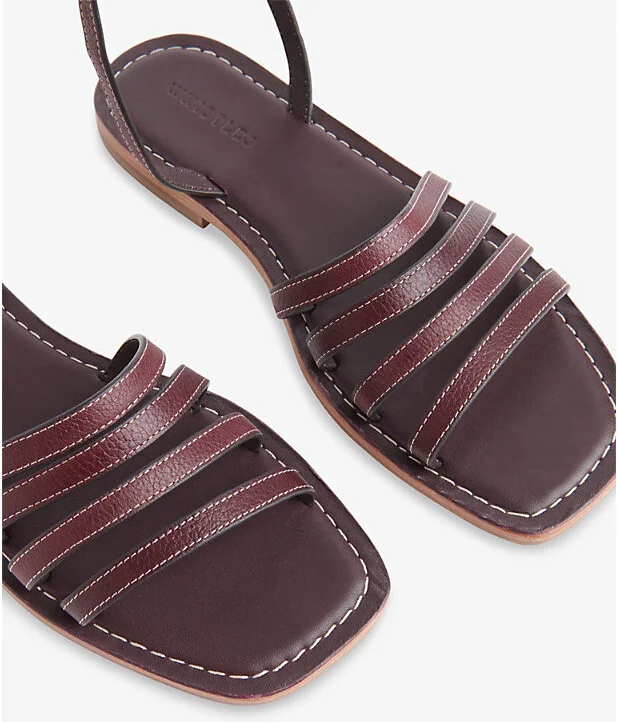 Womens Plum/Claret Bruna Strappy Leather Flat Sandals Eur 39 / 6 Uk Women - Image 2