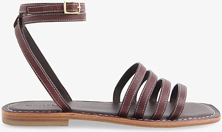 Womens Plum/Claret Bruna Strappy Leather Flat Sandals Eur 39 / 6 Uk Women