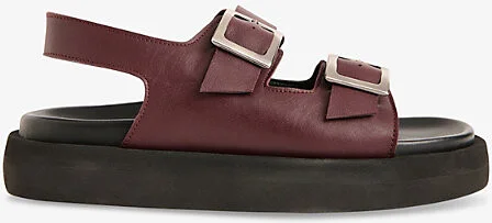 Womens Plum/Claret Mae Flat Leather Sandals Eur 40 / 7 Uk Women