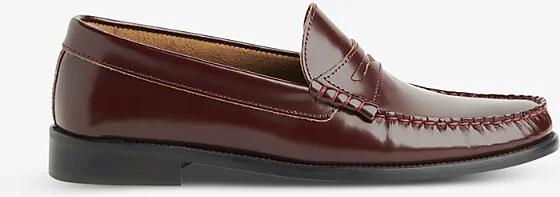 Womens Plum/Claret Manny Penny-Slot Patent-Leather Loafers Eur 38/5 Uk Women