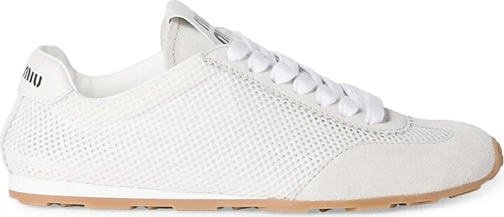 Women's Plume Mesh and Suede Sneakers - White - Size 6