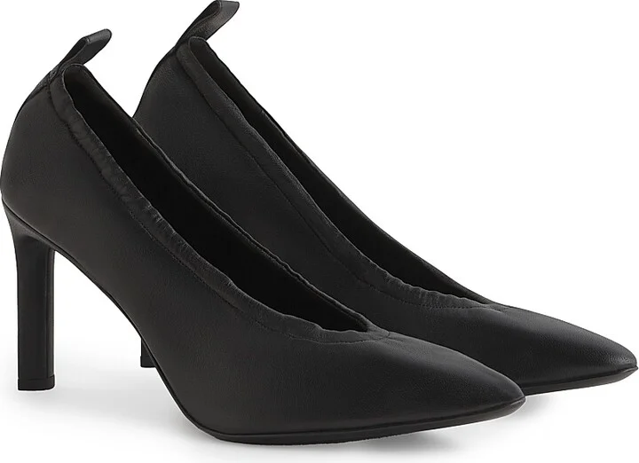 Women's Point Toe 85MM Ruched Leather Pumps - Black - Size 6 - Image 2