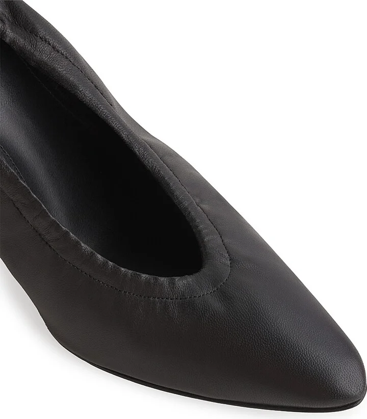 Women's Point Toe 85MM Ruched Leather Pumps - Black - Size 6 - Image 4