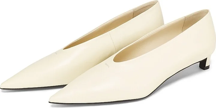 Women's Point-Toe Leather Pumps - Chalk - Size 7 - Image 2