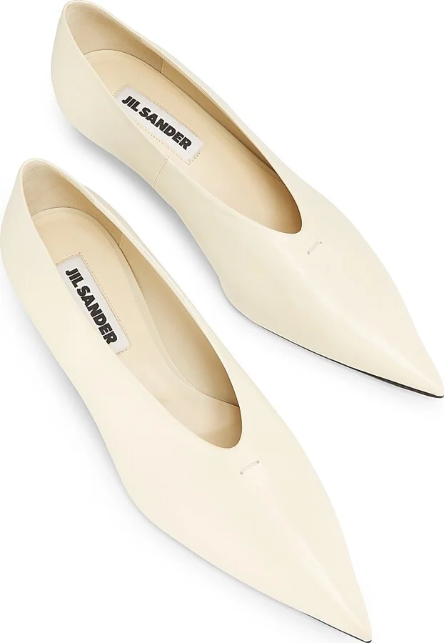 Women's Point-Toe Leather Pumps - Chalk - Size 7 - Image 4