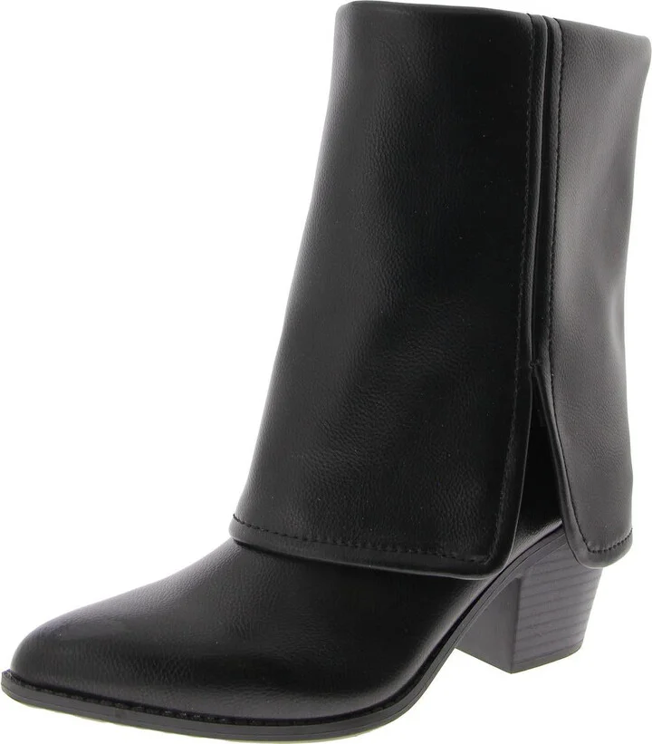 Womens Pointed Toe Faux Leather Mid-Calf Boots