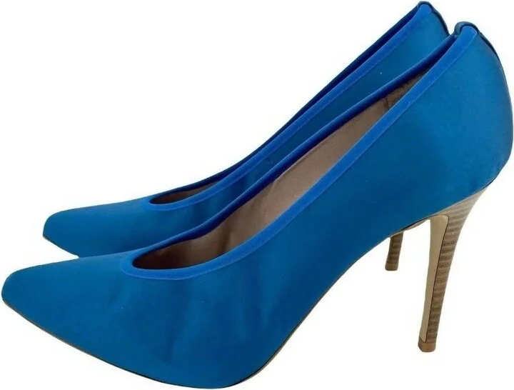Women's Pointed Toe Satin Pumps Stiletto High Heels In Blue