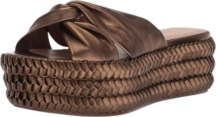 Women's Polly Braid Platform Sandal In Dark Bronze Metallic Nappa