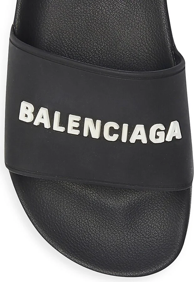 Women's Pool Slide Sandals - Black White - Size 6 - Image 3