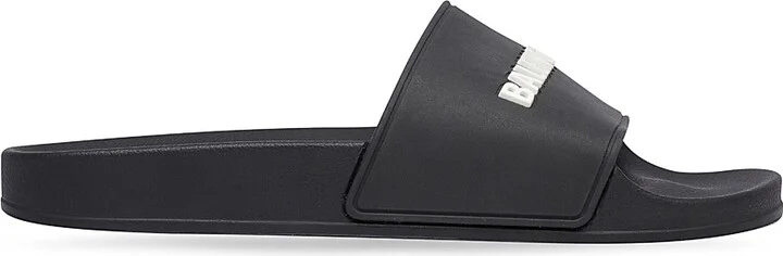 Women's Pool Slide Sandals - Black White - Size 6