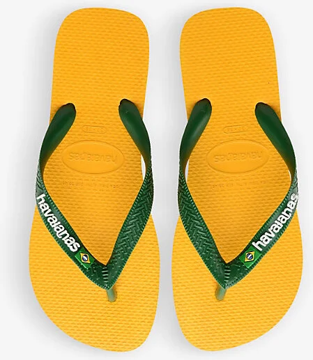 Womens Pop Yellow Brasil-Logo Rubber Flip Flops 1/2 - Image 2