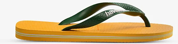 Womens Pop Yellow Brasil-Logo Rubber Flip Flops 1/2