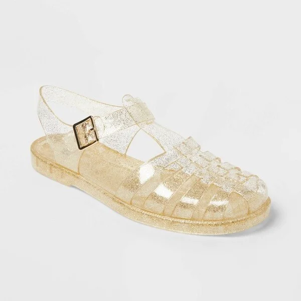 Women's Poppy Ankle Strap Jelly Sandals - Wild Fable™ Light Gold : Adjustable Buckle, Closed Round Toe, Textured Outsole