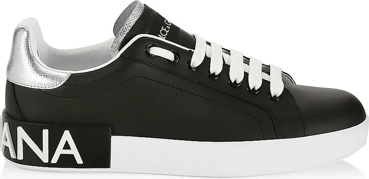 Women's Portofino Logo Leather Sneakers - Bianco Argento - Size 5 - Image 6