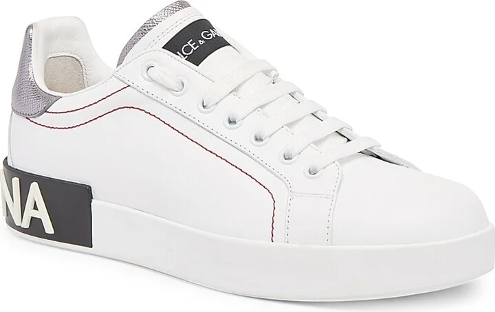 Women's Portofino Logo Leather Sneakers - Bianco Argento - Size 5