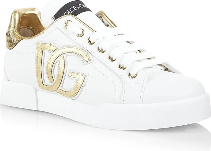 Women's Portofino Logo Metallic Leather Low-Top Sneakers - Bianco - Size 5 - Image 2