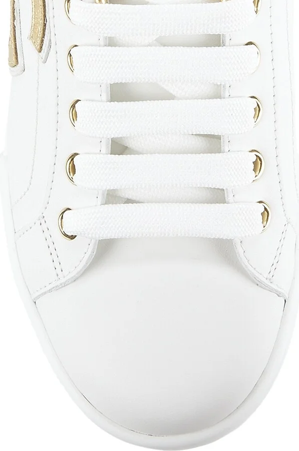 Women's Portofino Logo Metallic Leather Low-Top Sneakers - Bianco - Size 5 - Image 4