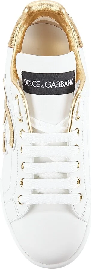 Women's Portofino Logo Metallic Leather Low-Top Sneakers - Bianco - Size 5 - Image 5