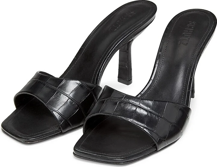 Women's Posseni 90MM Embossed Leather Sandals - Black - Size 5 - Image 2