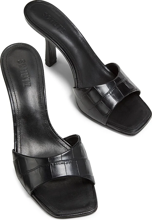 Women's Posseni 90MM Embossed Leather Sandals - Black - Size 5 - Image 4
