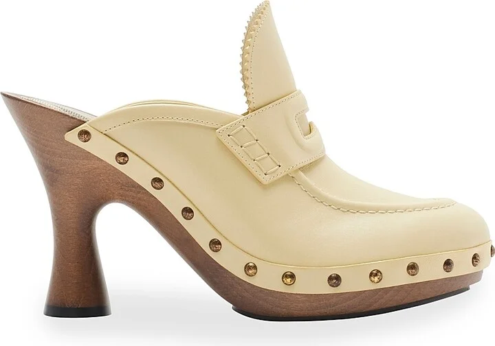 Women's Potter 75MM Leather Studded Clogs - Bake - Size 7