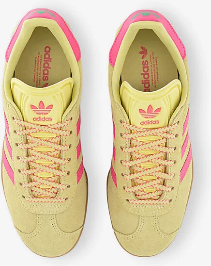Womens Power Yellow Lucid Pink Gazelle Suede Low-Top Trainers 9 - Image 2