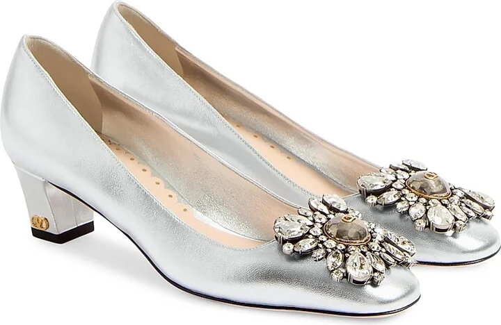 Women's Preshoes 45MM Crystals Laminated Nappa Pumps - Silver - Size 7 - Image 2