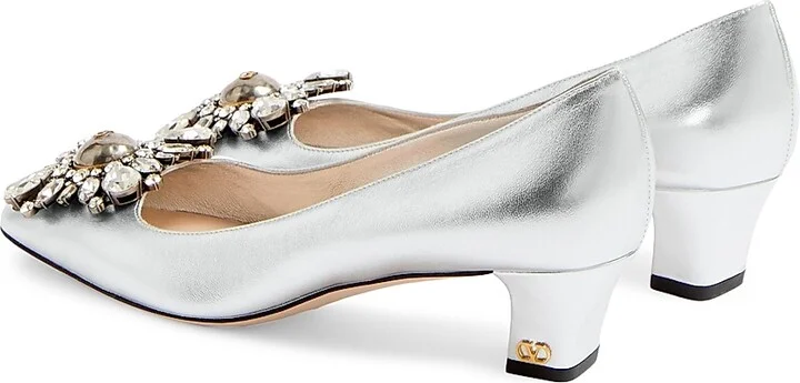 Women's Preshoes 45MM Crystals Laminated Nappa Pumps - Silver - Size 7 - Image 4