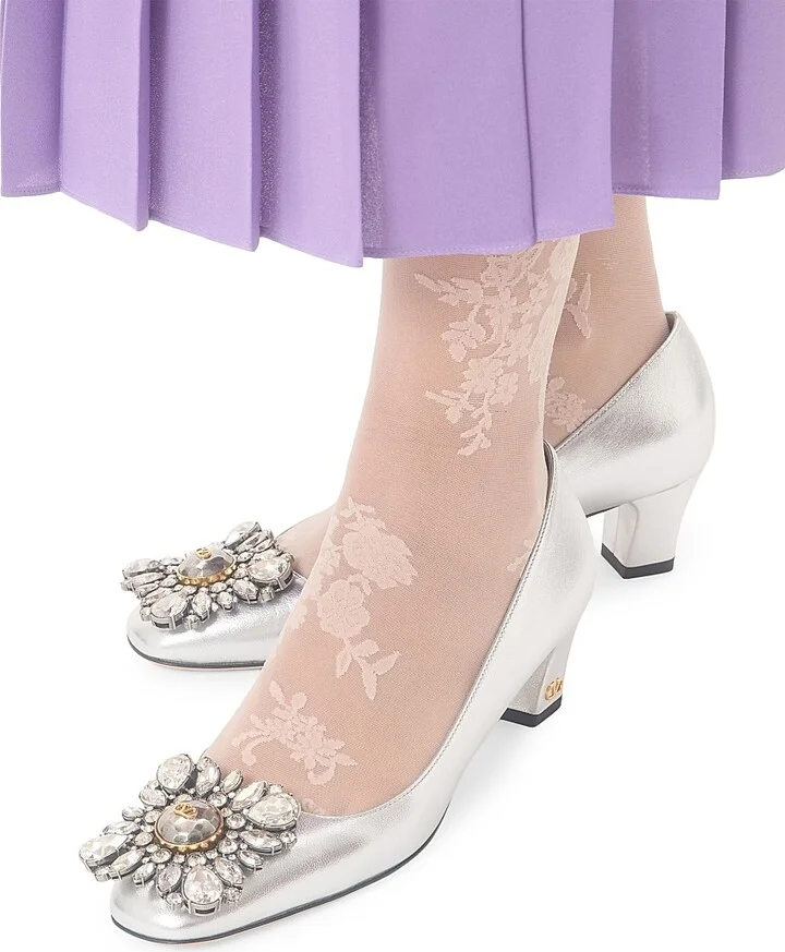 Women's Preshoes 45MM Crystals Laminated Nappa Pumps - Silver - Size 7 - Image 7