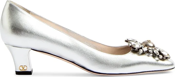 Women's Preshoes 45MM Crystals Laminated Nappa Pumps - Silver - Size 7