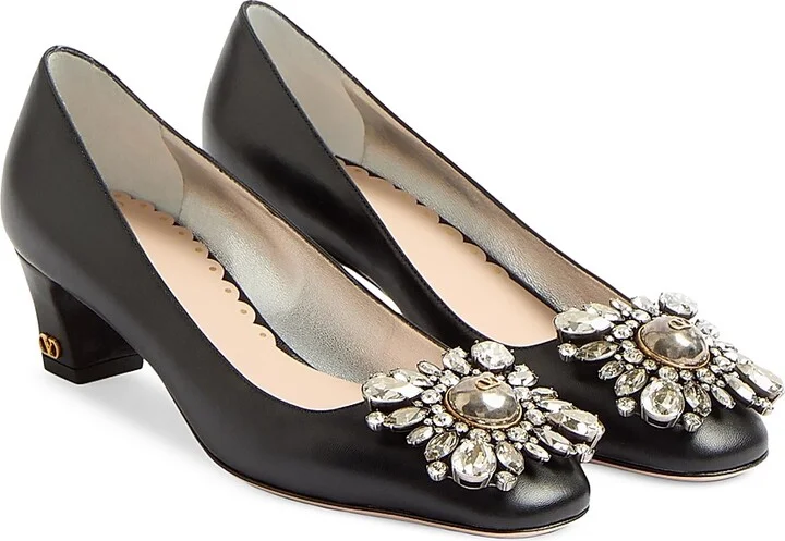 Women's Preshoes Kidskin Crystals 45MM Pumps - Black Silver - Size 7 - Image 2