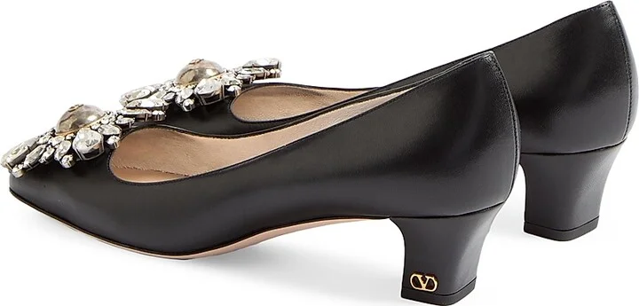 Women's Preshoes Kidskin Crystals 45MM Pumps - Black Silver - Size 7 - Image 3