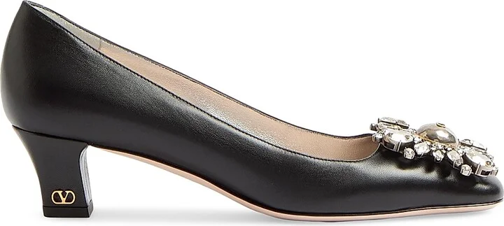 Women's Preshoes Kidskin Crystals 45MM Pumps - Black Silver - Size 7
