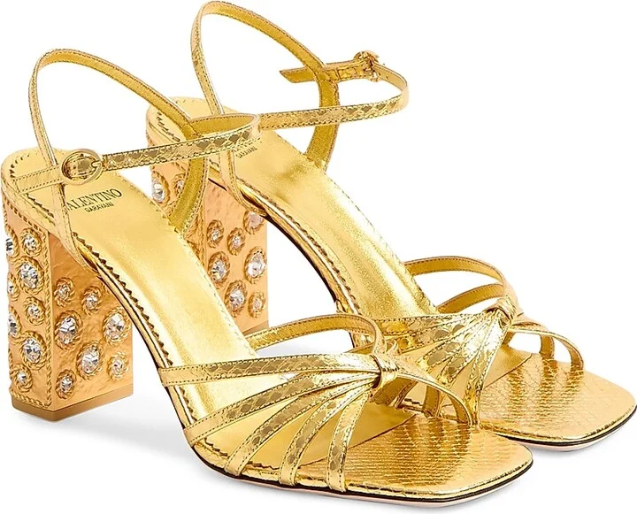 Women's Preshoes Sandals in Laminated Ayers with Crystals 90MM - Gold Crystal - Size 7 - Image 2
