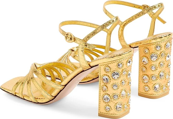 Women's Preshoes Sandals in Laminated Ayers with Crystals 90MM - Gold Crystal - Size 7 - Image 3