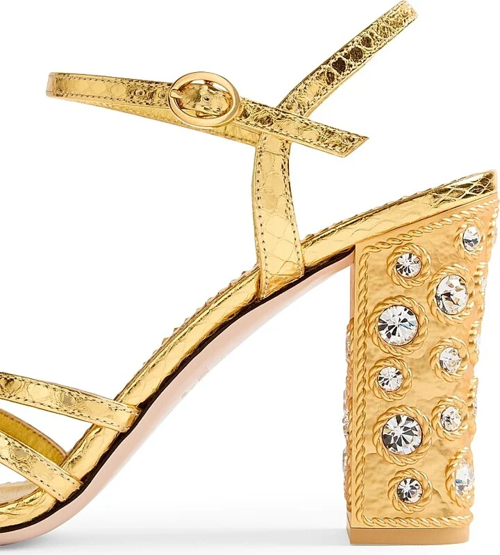 Women's Preshoes Sandals in Laminated Ayers with Crystals 90MM - Gold Crystal - Size 7 - Image 6