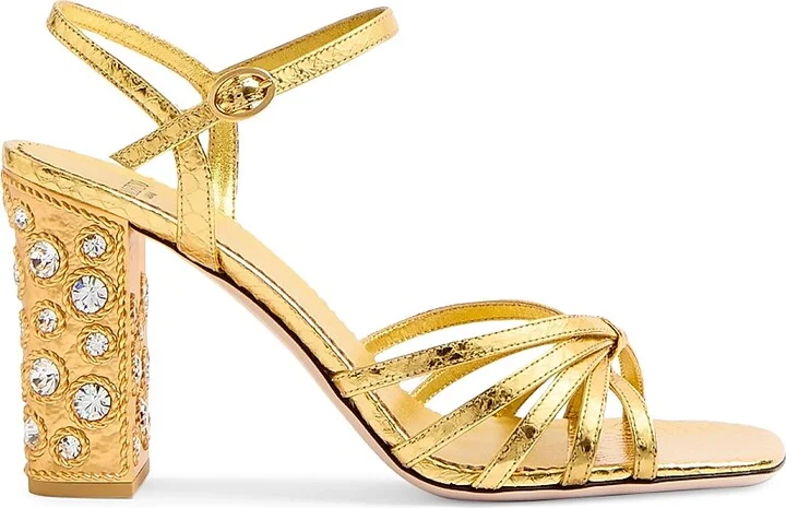 Women's Preshoes Sandals in Laminated Ayers with Crystals 90MM - Gold Crystal - Size 7