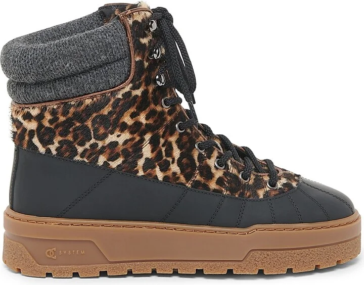 Women's Printed Calf Hair Platform Ankle Boots - Leopard Black Wood - Size 6