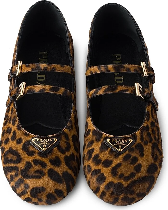 Women's Printed Leather Ballerinas - Beige Khaki - Size 4.5 - Image 2