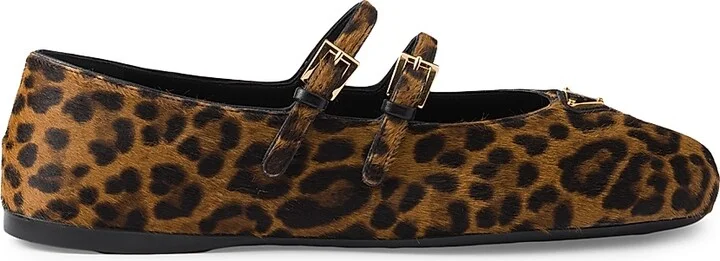 Women's Printed Leather Ballerinas - Beige Khaki - Size 4.5