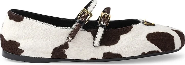 Women's Printed Leather Ballerinas - White - Size 7